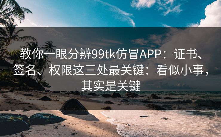 教你一眼分辨99tk仿冒APP：证书、签名、权限这三处最关键：看似小事，其实是关键